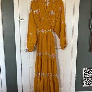 ASOS Tiered Embroidered Long Sleeve Maxi Dress